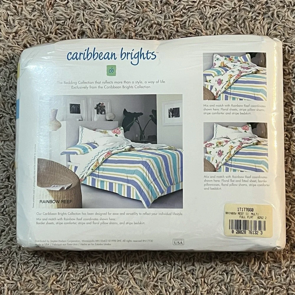 Caribbean‎ Brights Vintage 80s 90s Tropical Beach Surf Full Flat Bed Sheet NEW!